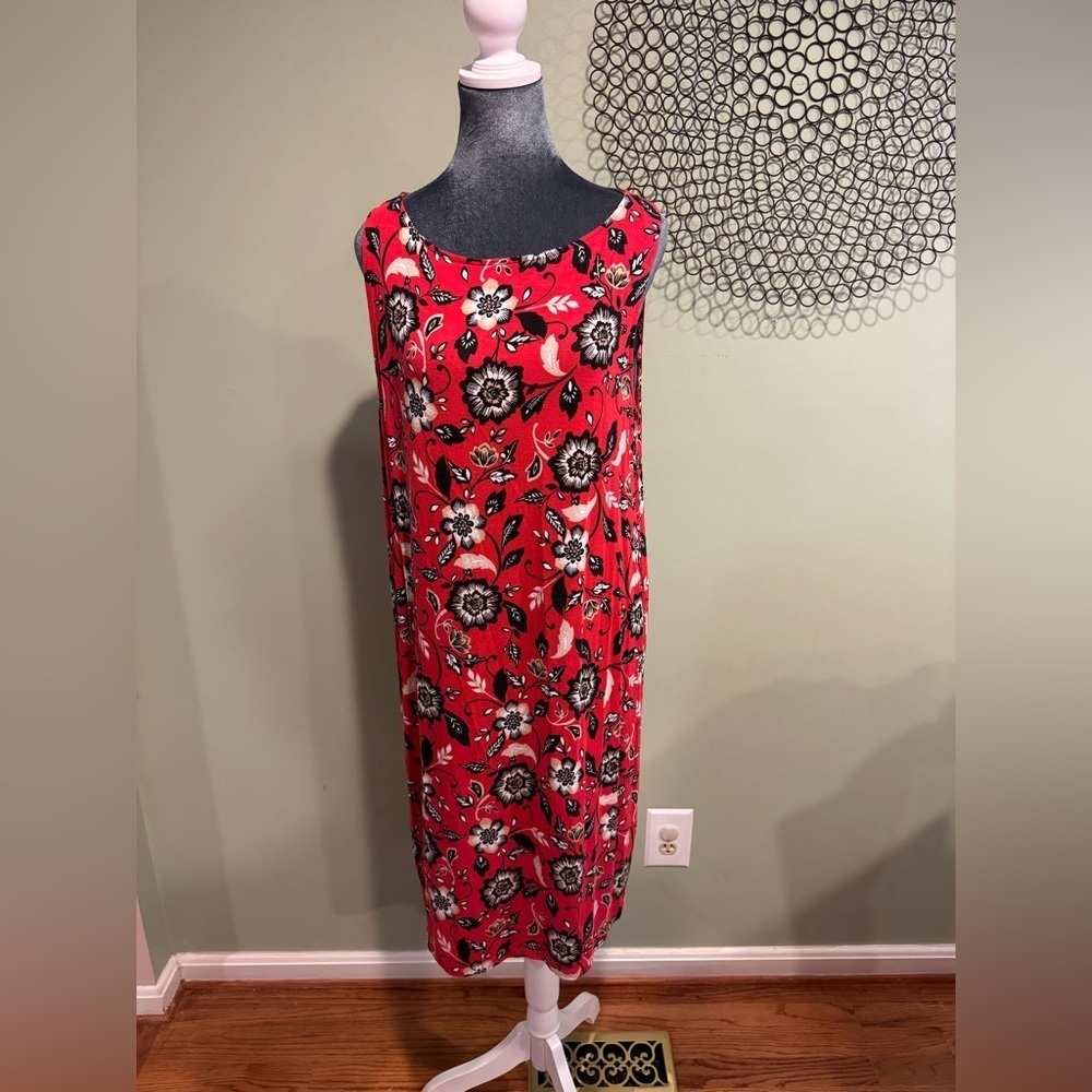 J. Jill Floral Sleeveless Red Dress